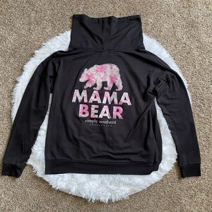 Simply Southern Mama Bear Lightweight Sweatshirt Cowl Neck Black Floral Medium